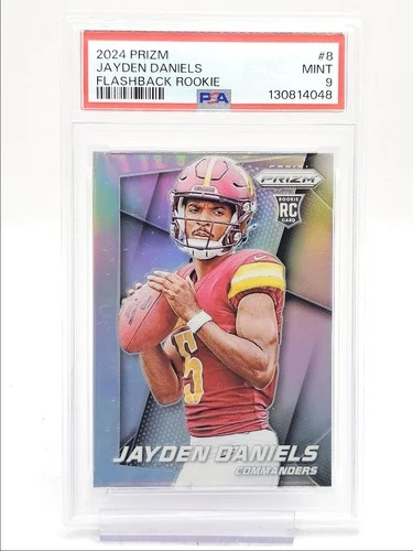 JAYDEN DANIELS 2024 PANINI PRIZM FLASHBACK ROOKIE SILVER PRIZM RC PSA 9 Q1672