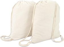 Canvas Drawstring Bag String Backpack Gym Mens Womens Natural Beige 2 Pack