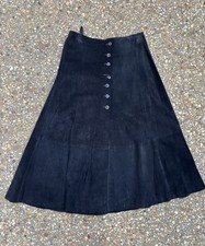Vintage 1990  s Forenza Black Suede Flared Front Button Midi Fitted Skirt 12