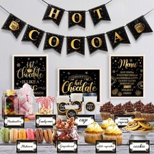 49 Pcs Hot Chocolate Bar Decoration Kit Hot Chocolate Bar Table Signs, Folding L