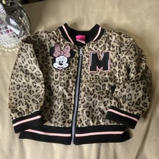Disney Minnie Mouse Girls Tan Animal Print Bomber Jacket 4T Full Zip