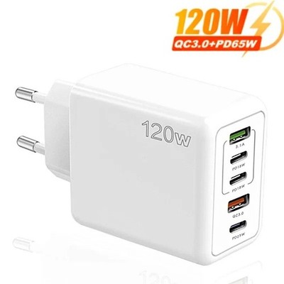 120W USB C Fast Charger Multi-Port PD QC3.0 Adapter for iPhone Samsung Xiaomi