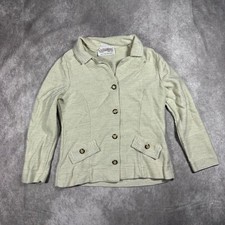 Castleberry Vintage Ivory Knit Blazer Jacket Gold Crest Buttons Size 14 USA Made