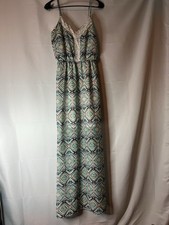 Maurice’s Boho Flowy Crochet Lace V Neck Spaghetti Strap Maxi Slit Dress Sz S
