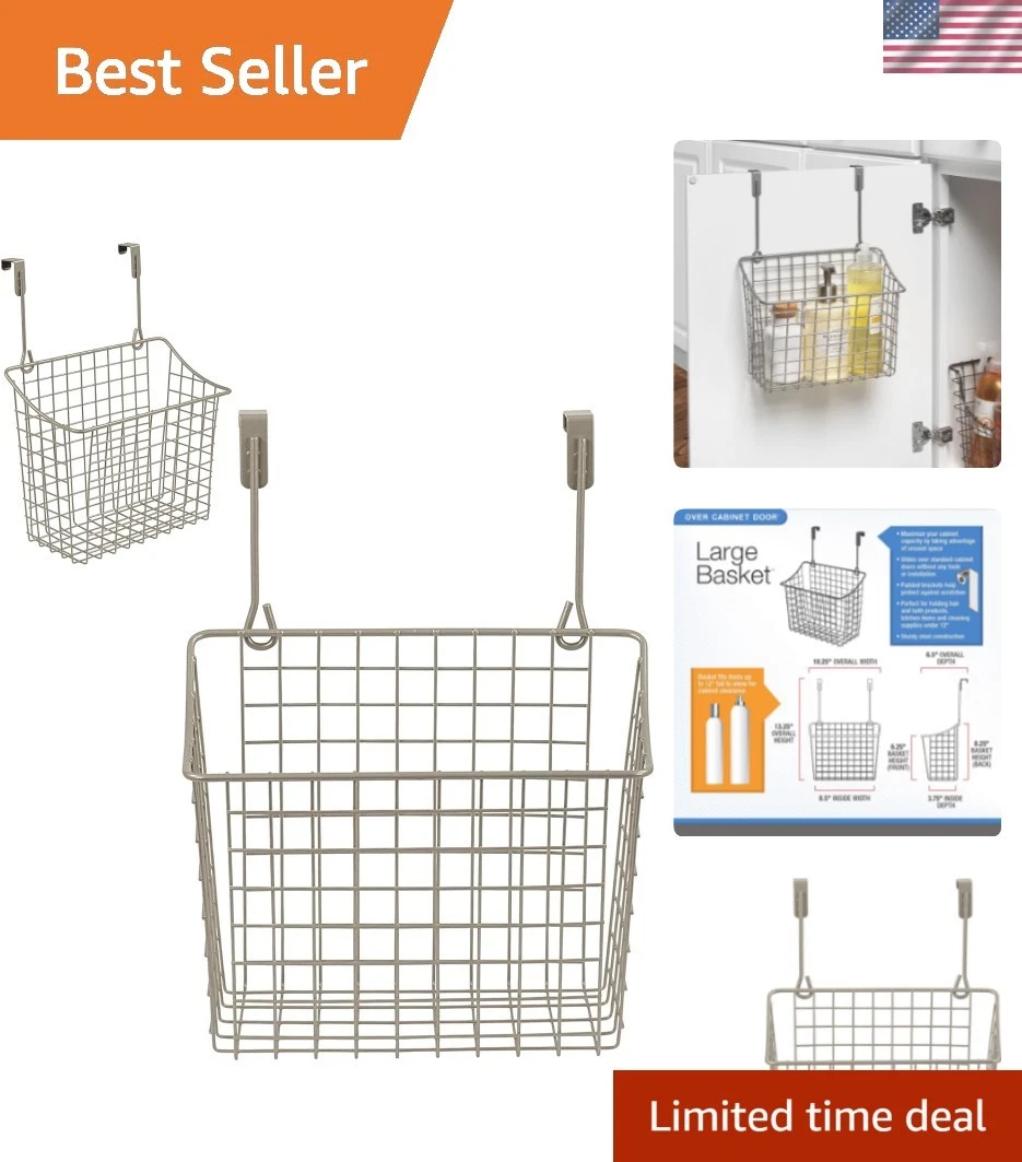Hanging Baskets for Organizing Large, Satin Nickel - Grid Over the Cabinet Wi...