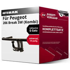 Für 206 Break SW Typ 2E/K (Auto Hak) Anhängerkupplung abnehmbar + E-Satz 13pol