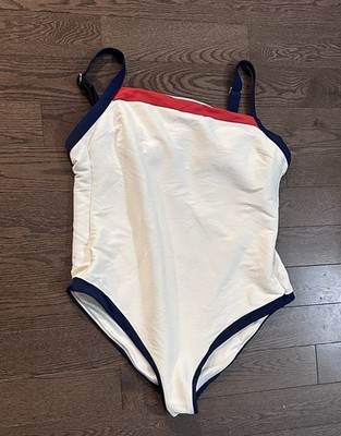 Ladies Shade & Shore White One Piece With Navy and Red Swimsuit XL