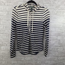 Ralph Lauren Active Navy Cream Striped Quarter Zip Hoodie Women's Size Small