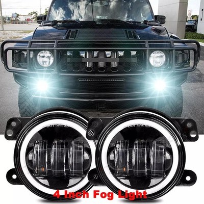 Pair 4'' inch Round LED Fog Lights Halo Driving Lamps For Hummer H3 H3T 2006-2010