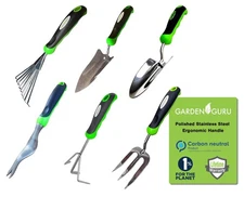 Garden Guru Garden Tool Set 6pc Hand Trowel Transplanter Weeder Fork Rake Cul...