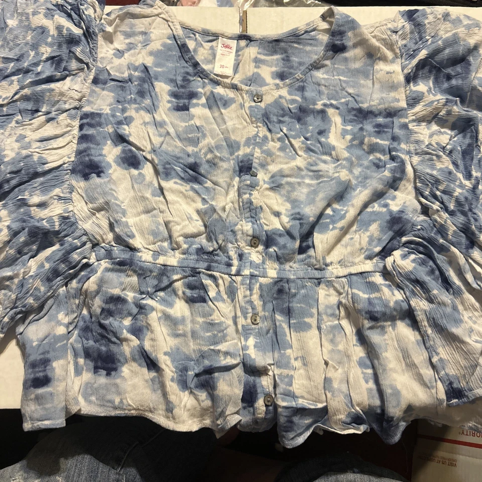 Top Justice Talla 20 Plus Azul y Blanco Manga Mariposa Fluido Dobladillo Alto/Bajo Foto 3 de 4