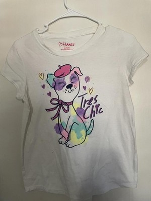 Hanes Shirt Girls XL White Tres Chic Dog Paris Graphic Short Sleeve Tee Top