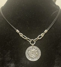 Silpada N1711 Black Leather Sunburst Filigree Sterling Silver Necklace