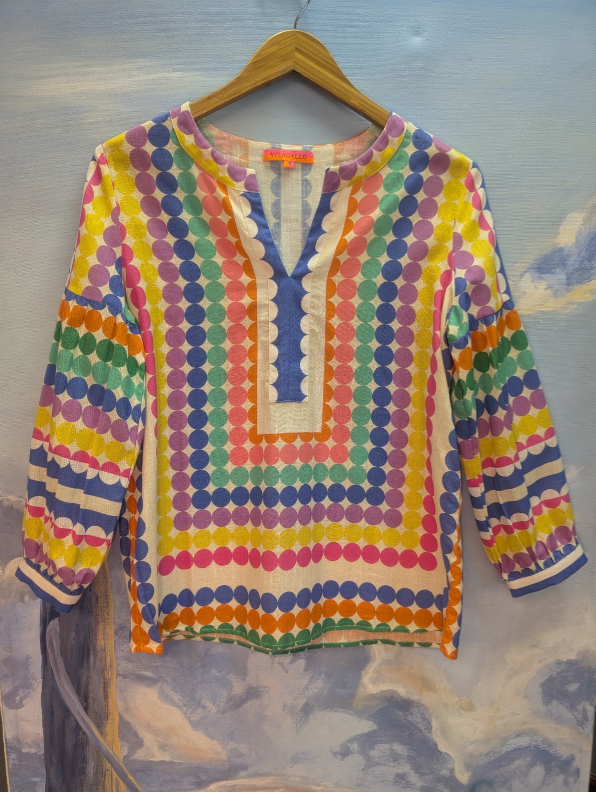 Vilagallo 38/S NEW! Rainbow Dot Puff Sleeve Blouse $168