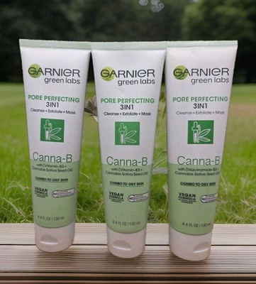 3 x Garnier Green Labs Canna-B Pore Perfecting 3-In-1 Clean Exfoliate Mask 4.4oz
