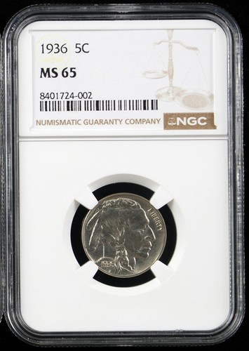 Moneta Stati Uniti 1936 Buffalo Nichel MS65 NGC Classificata 5 Centesimi Pezzo