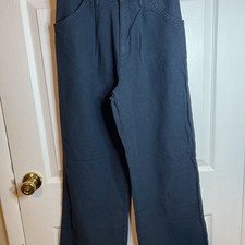 ASOS DESIGN High Rise Straight Leg Navy Blue Textured Pants ..., $25*