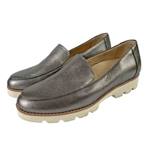 Vionic Kensley Shoes Womens Size 8 Silver Metallic Leather Loafers Comfort Sole