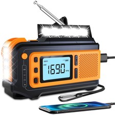 5000mAh Emergency Weather Solar Radio: Hand Crank AM/FM/NOAA Alert Radio 4 Wa...