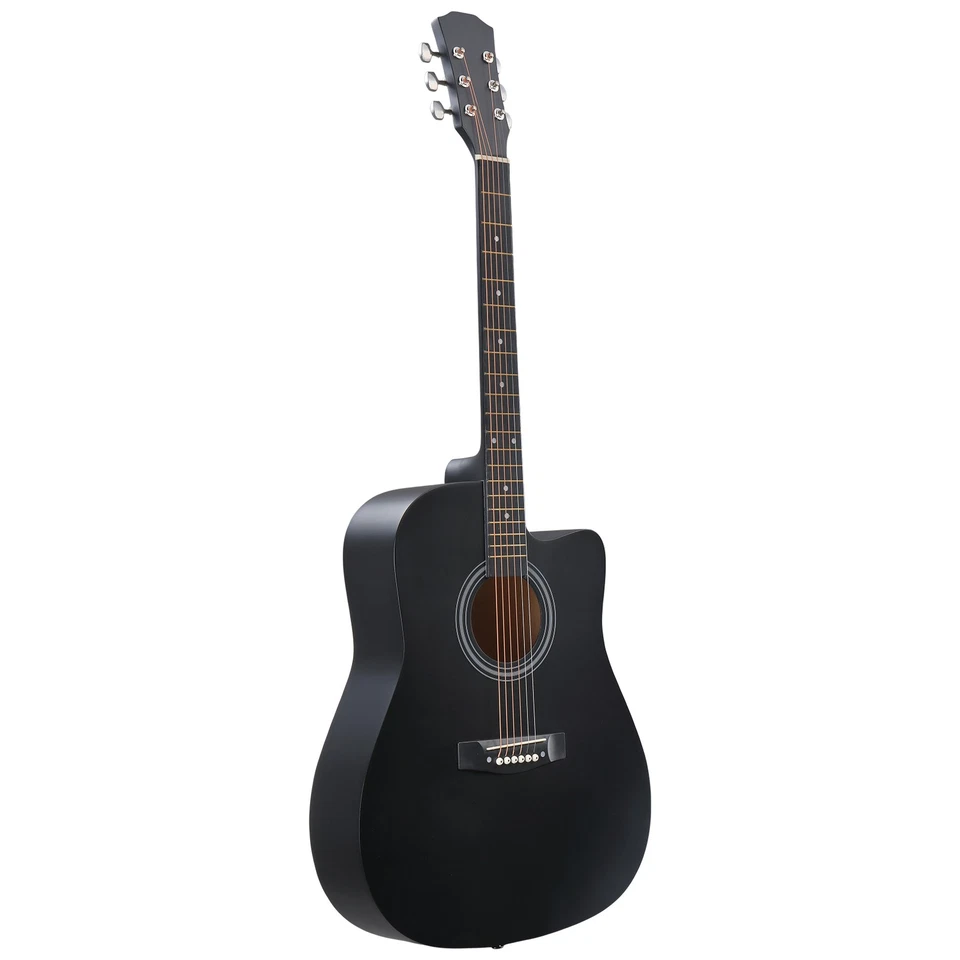 Matte Black 41in Dreadnought Barrel-shaped Cutaway Acoustic Guitar with Strings - Image 3 of 4