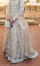 Asian Wedding Guest Dress With Green Piping, Including Potli