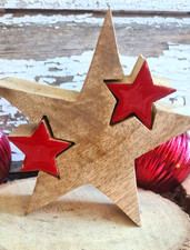 Stern Puzzel  Holz braun Mango Tischdeko Weihnachten Advent rot natur Landhaus