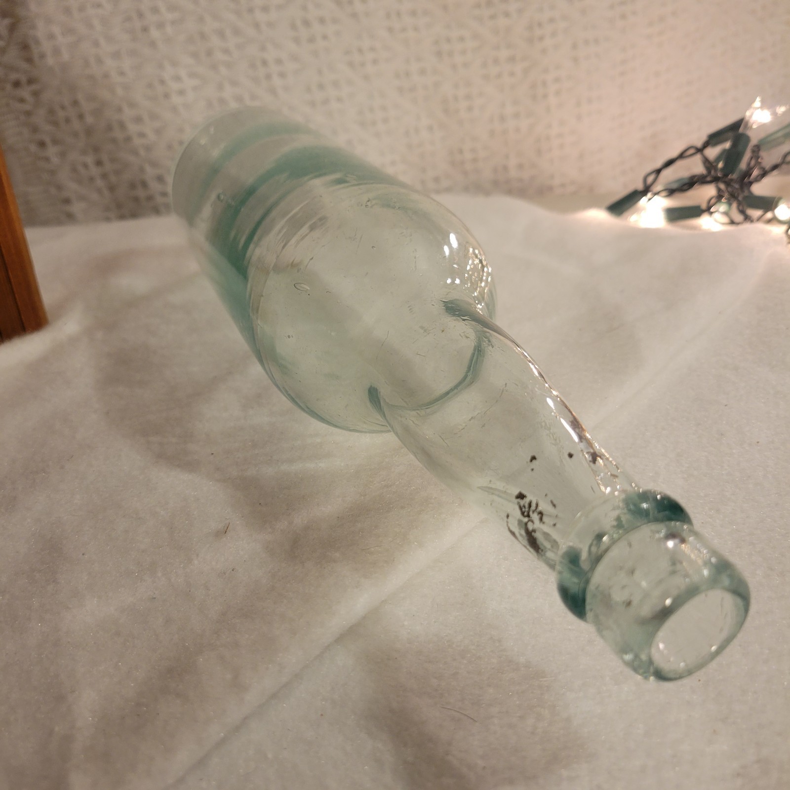 Old Antique Aqua Beer Bottle  with Applied Top