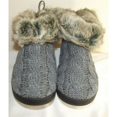 New Womens CROCHET GRAY BOOTS w/Faux FUR CUFFS Tie Back - Size 7