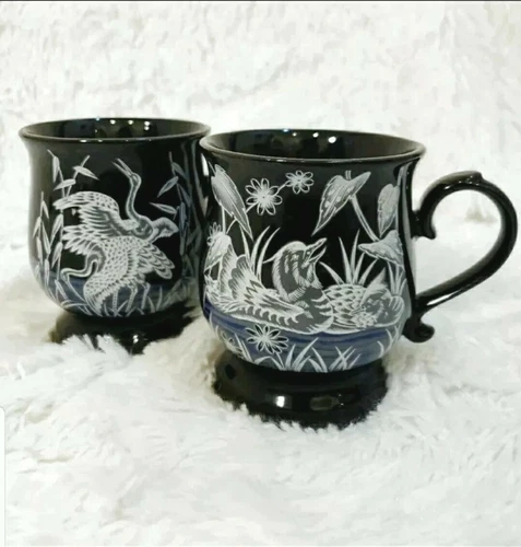 Set of 2 Vintage Otagiri Japanese Pheasant / Duck Wild Hunter Coffee Mugs