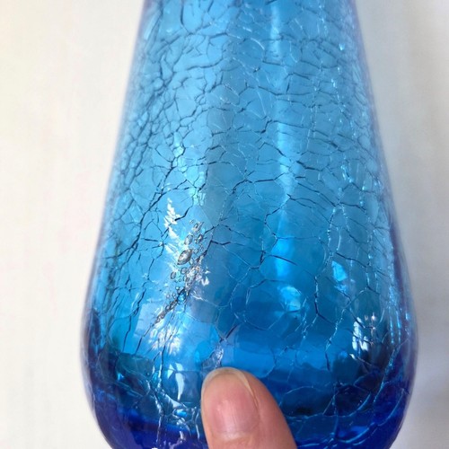 Vintage Rainbow Glass Blue Crackle Decanter Bottle Flame Stopper MCM 17.5" READ - Picture 8 of 20