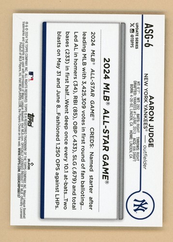 Aaron Judge - 2024 Topps Update - All-Star Game #ASG-6 - NY Yankees - 第 2/2 張圖片