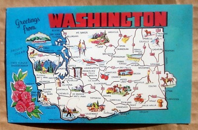 Greetings from Washington WA State Map Vtg Postcard Unused