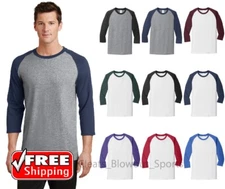 Port & Company PC55RS Men's 3/4 Sleeve Baseball 50/50 T-Shirt Casual Tee