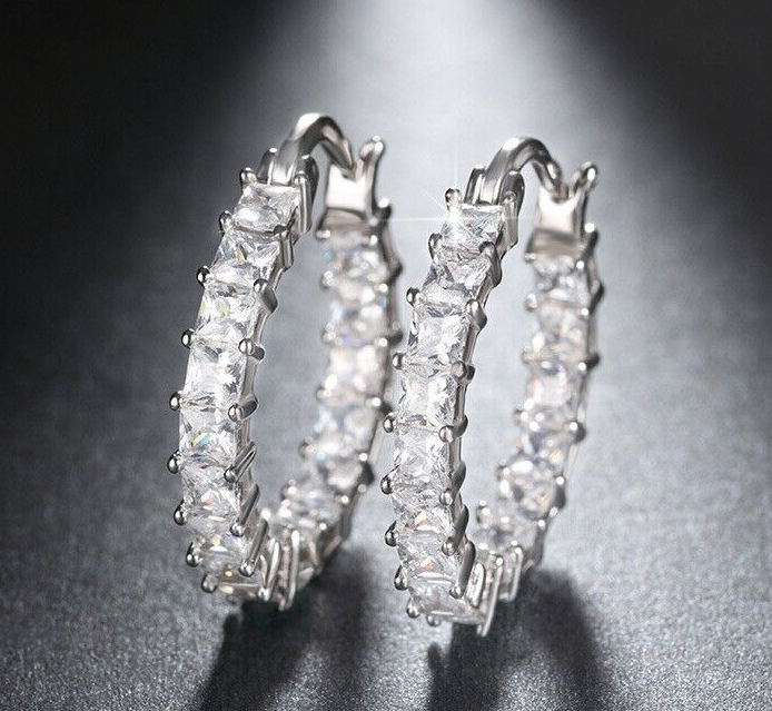 925 Silver Plated 4.5CT Simulated Diamond Women's Earring Luxurious Hoop Earring