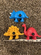 Vintage Hong Kong 7820 Wind Up Dinosaurs Blue Red Yellow Retro