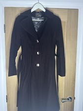 Fever London Size 12 Belted Burgundy/purple Coat Wool Blend Vintage Long