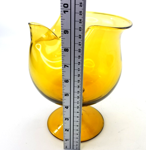 VTG MCM Cadmium Amber/Gold Glass Pedestal Vase Compote Large Abstract Sculpture - Picture 8 of 12