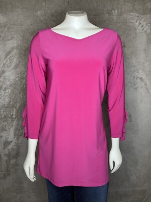Clara Sun Woo Hot Pink Tunic Top Womens Size XS Liquid Knit Made In The USA