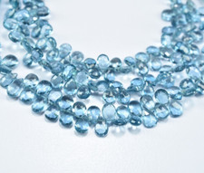Natural London Blue Topaz Faceted Pear Briolette Beads 5" Strand 4.5X6.5-5X7mm