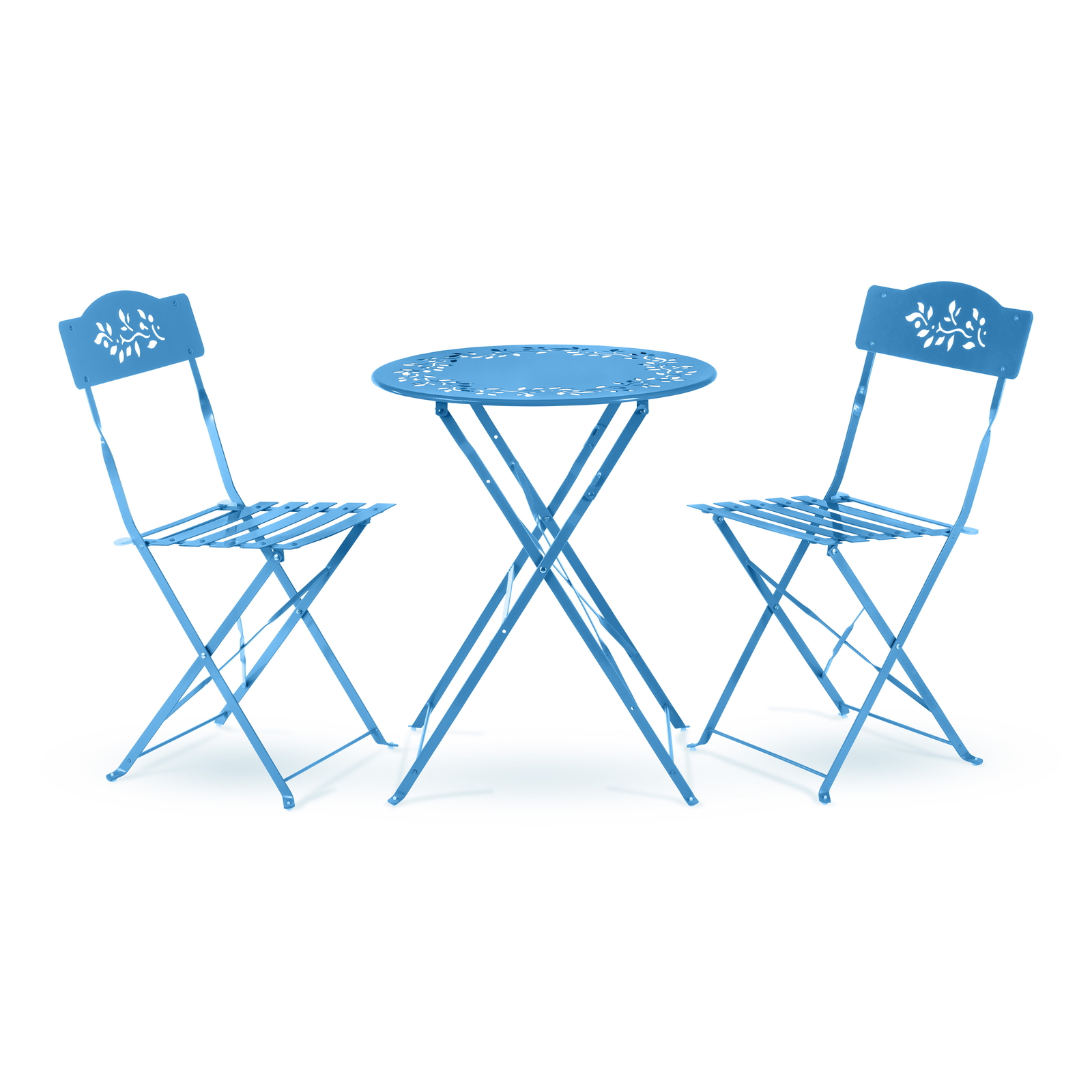 3-Piece Metal Floral Patio Bistro Set Furniture Set with Table and 2 Chairs Blue