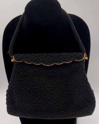 VTG Bags by JOSEF Hand Beaded Black Glass Micro Bead Hand Bag PURSE SIGNED - Picture 9 of 12