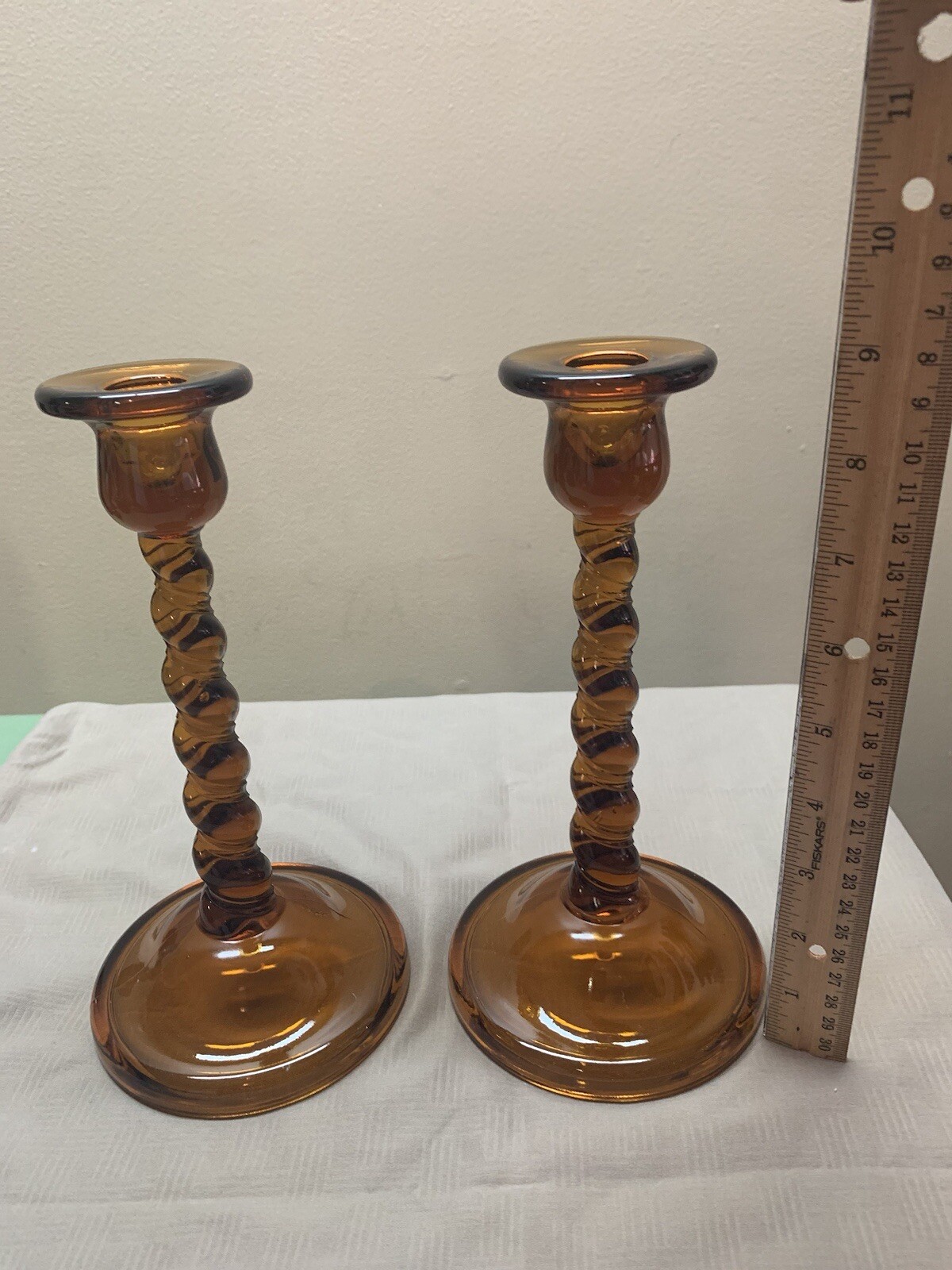 Pair Of Vintage Amber Colored Glass Candle Holders eBay