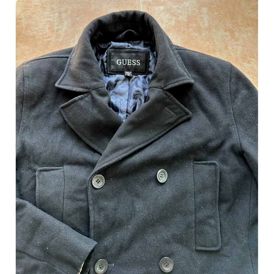 GUESS  Black  Wool blend Coat Men Size: S - Image 3 of 4