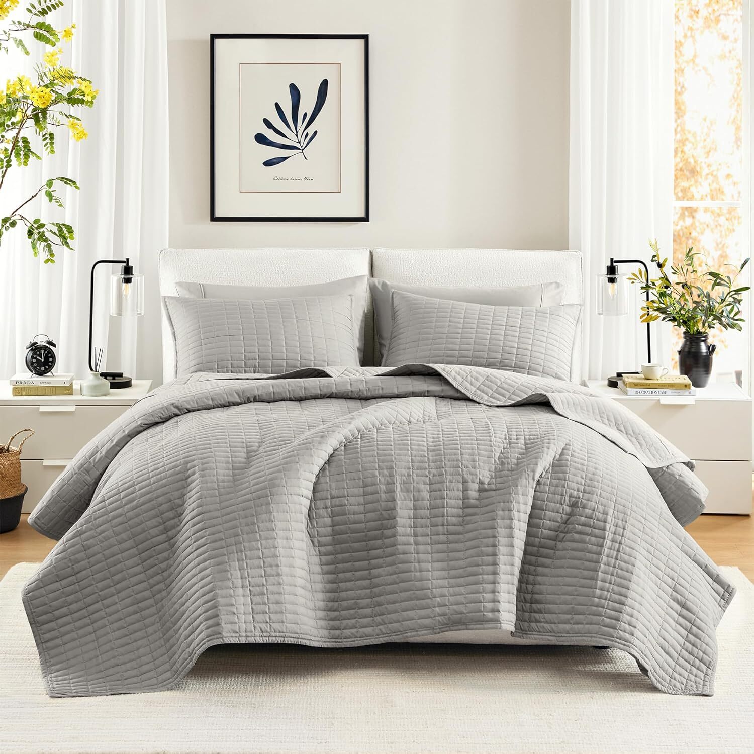 Duvet Cover Bedspread Filled Sewn Bedding Set, 104 “x90”, Gray 2-Piece Set-image