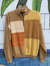 Scandia Woods Vintage Color Block Cool Sweater Cotton Blend 1/4 Zip Men’s Size M