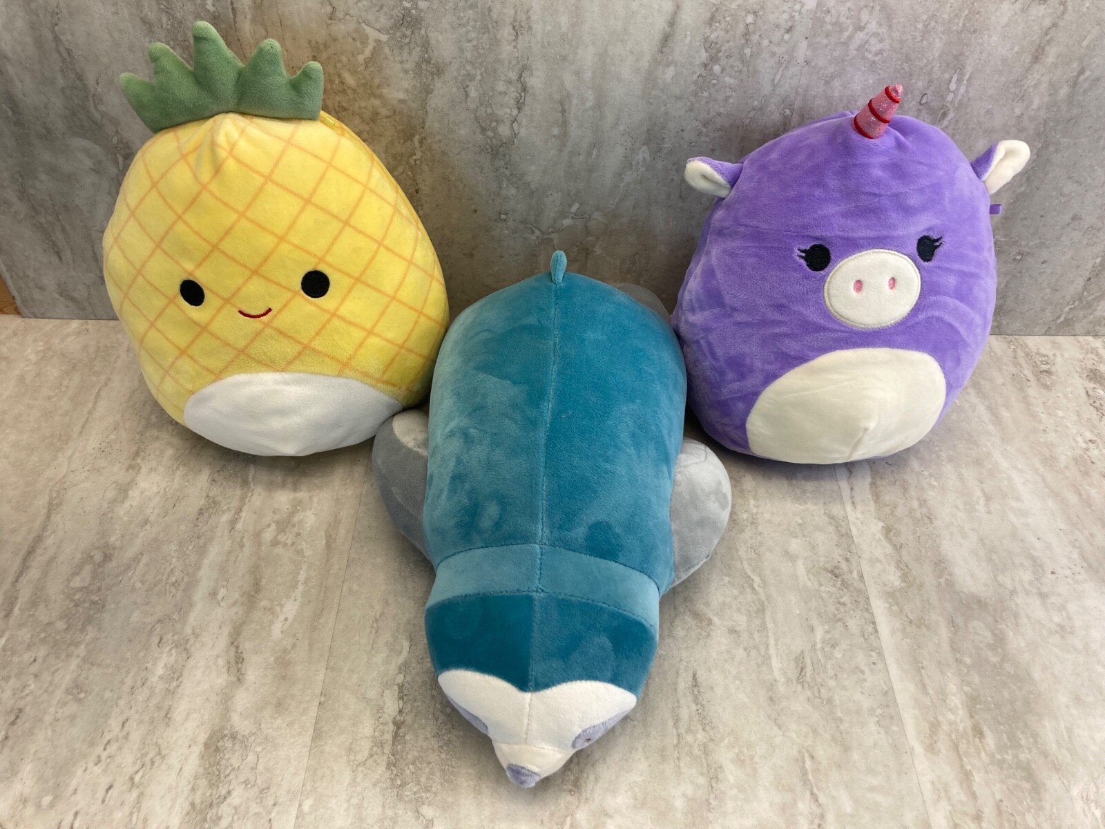Squishmallows - Crawing Blue Sloth - Unicorn Pig & Pineapple - Lot of 3