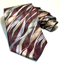 Red Maroon Gold Silver Men's Tie Necktie 100 Silk Made in USA Essante 58" Long