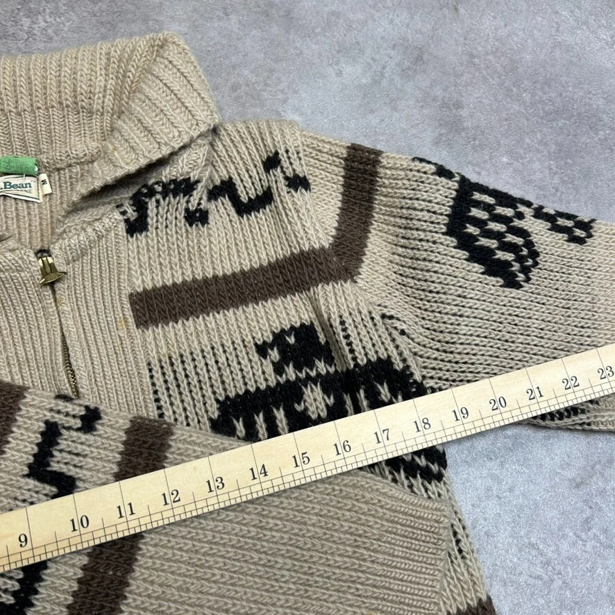 L.L Bean Thunderbird Knitted Cardigan Mens Medium Cowichan Wool Sweater Beige - Image 2 of 4