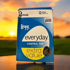 3-Pair Pack L'eggs Everyday Control Top Sheer Toe Nude Size Q Pantyhose-