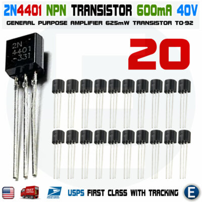 20pcs 2N4401 Transistor General Purpose Small Signal Amplifier NPN Bipolar TO-92